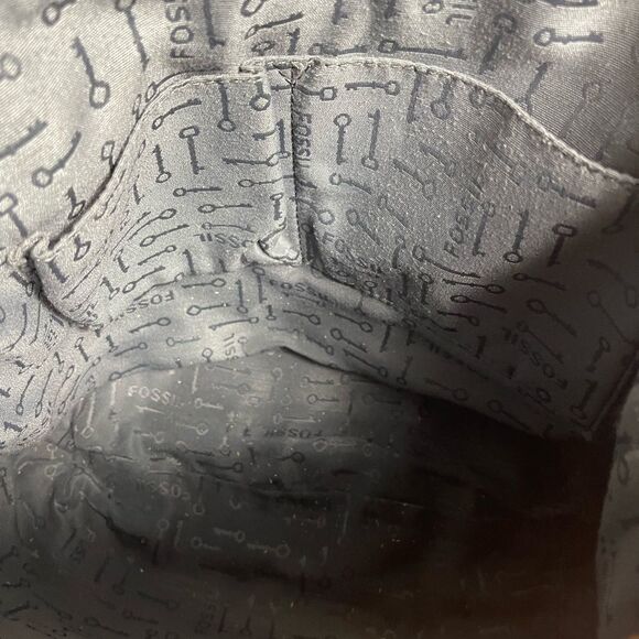 Fossil Brown canvas and yellow mustard suede medium shoulder/crossbody bag . - Picture 11 of 13